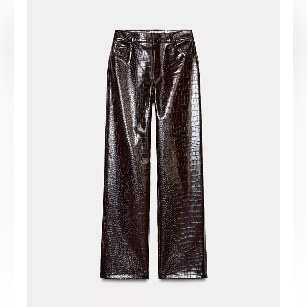 Zara STRAIGHT-LEG FAUX LEATHER ANIMAL EMBOSSED PANTS